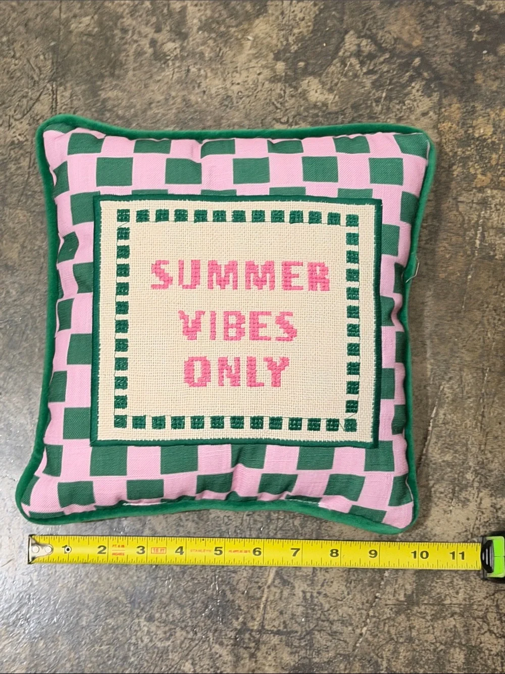 Summer Vibes Only Pink and Green Decorative Pillow